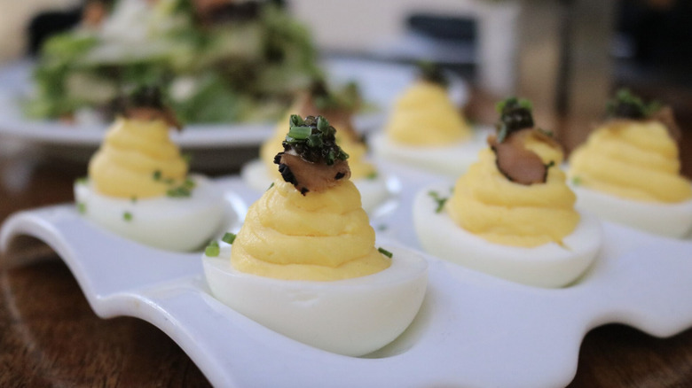 Deviled eggs with white truffle