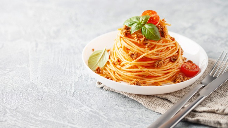 elegant spaghetti in a dish