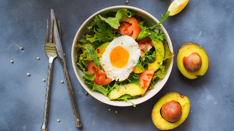 fried egg and avocado salad