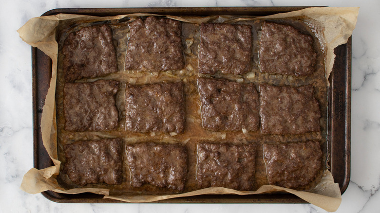 cooked patties and onions