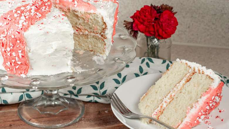 peppermint cake and slice on plate