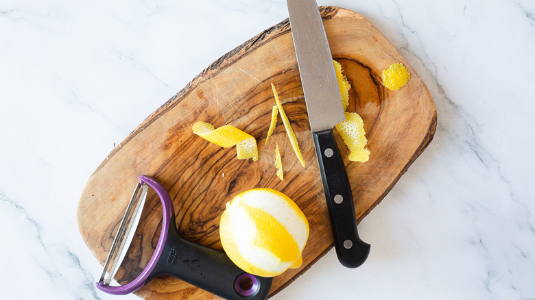 knife and lemon peel 