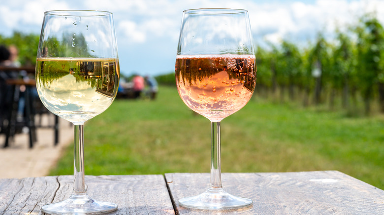 Glass of white and rosé  wine