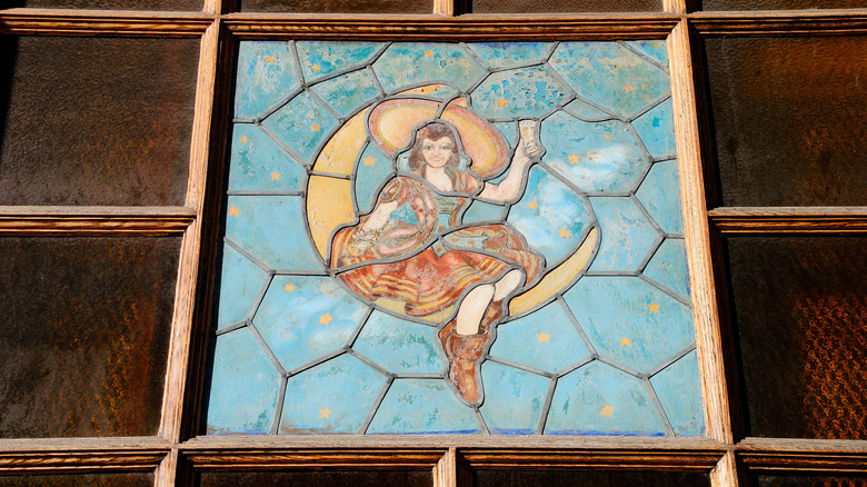 Stained glass window with Girl in the Moon at Miller Brewery