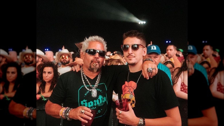 Guy and Hunter Fieri pose in sunglasses