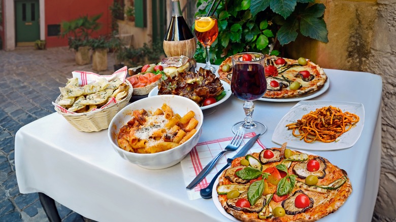 Italian food on restaurant table