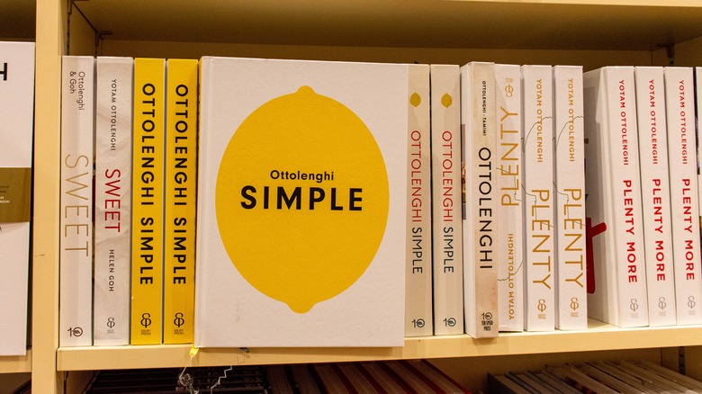 Yotam Ottolenghi cookbooks on shelf