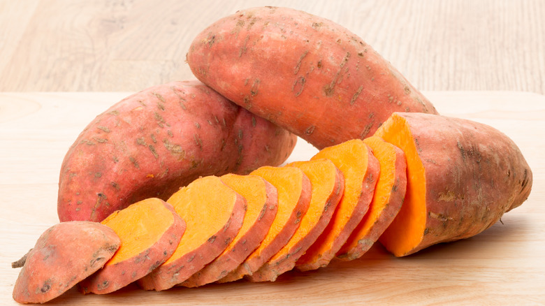 sliced sweet potato on counter