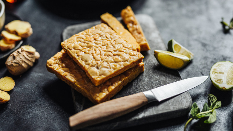 tempeh on cutting board 