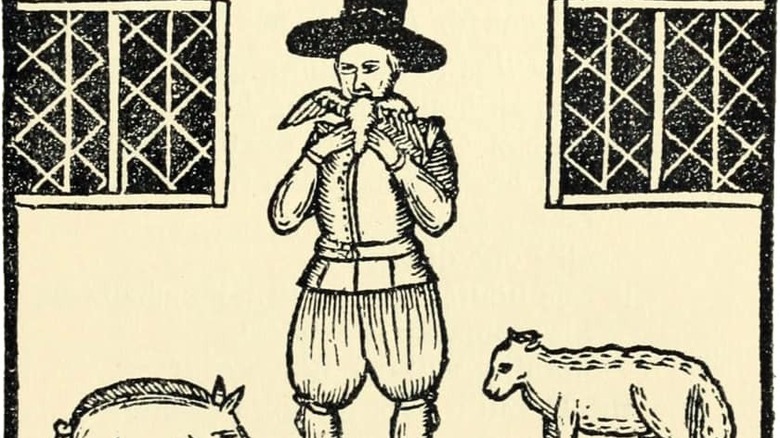 Drawing of Tarrare with pig