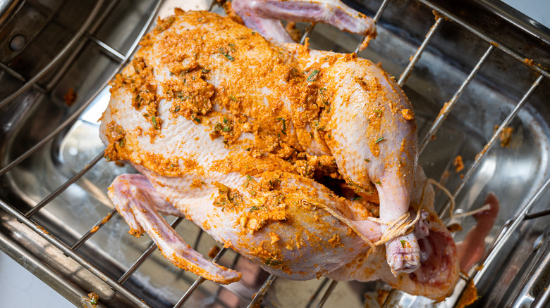 whole duck on roasting pan