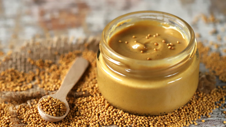 mustard in a jar with seeds