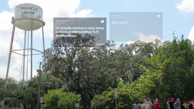 Miracle Whip water tower with tweets superimposed