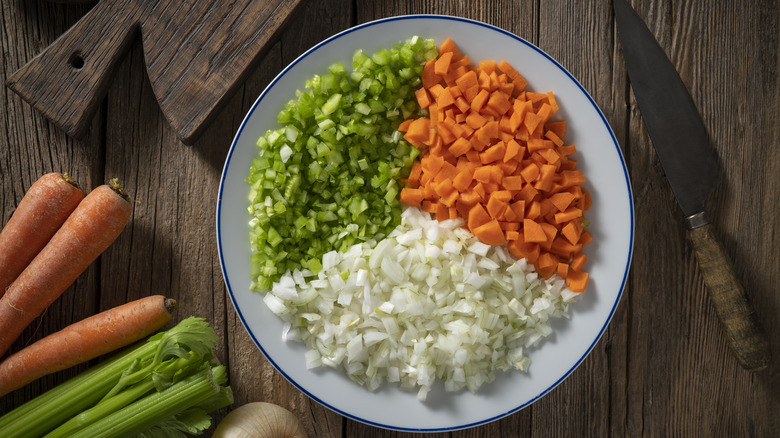 chopped raw celery, carrots, and onions