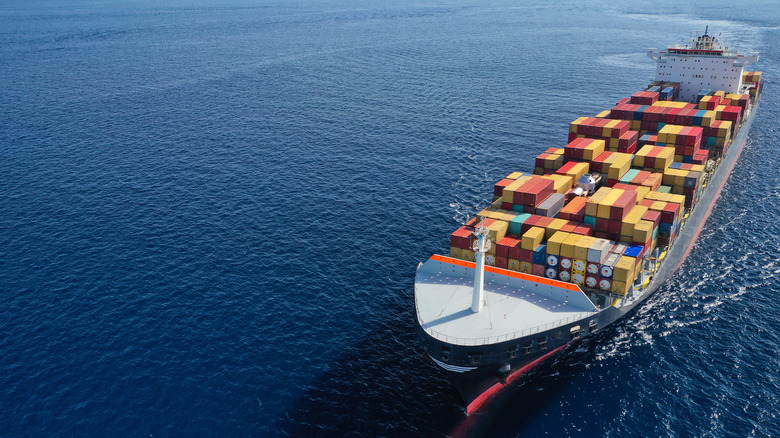 Container vessel ship in the ocean