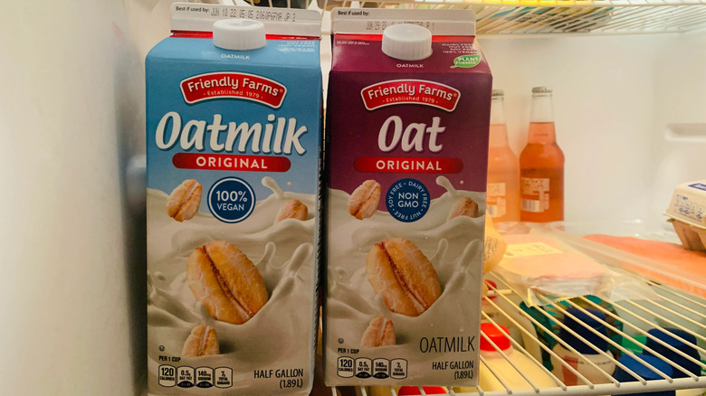 Two oat milk cartons from Aldi