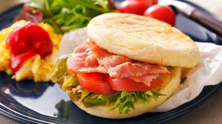 BLT sandwich made with English muffins 