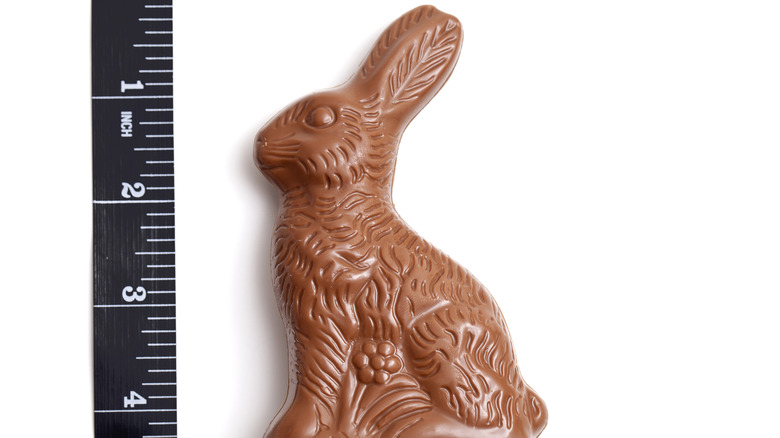 a chocolate bunny and a ruler