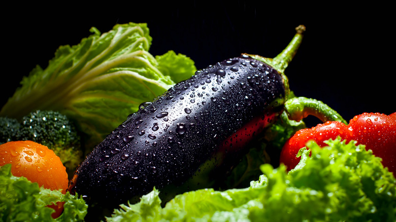 Fresh produce with drops of water on top