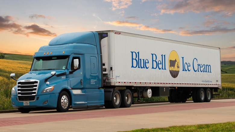 Blue Bell semi-truck on road