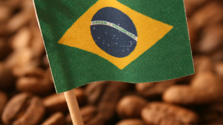 Brazilian flag with coffee