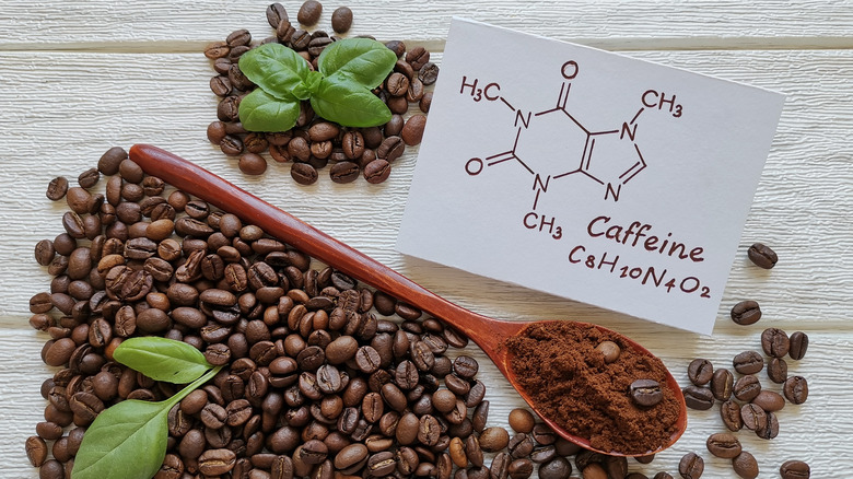 coffee beans with caffeine molecule 