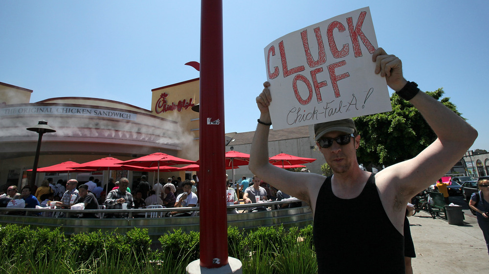 A protester at Chick-fil-A