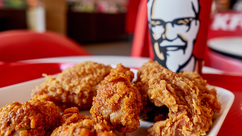 KFC chicken and packaging with Colonel Sanders