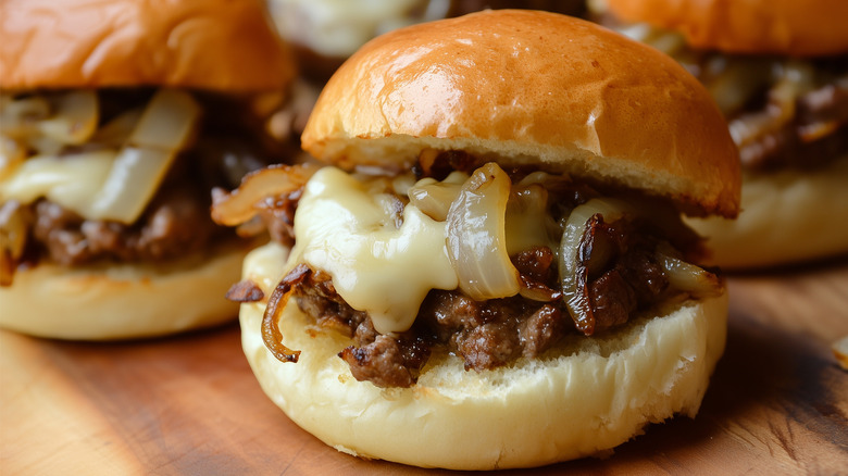 Roast beef mini slider with cheese and onions