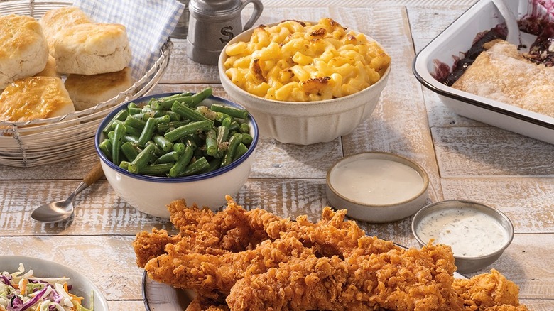 Cracker Barrel catering meal with mac and cheese