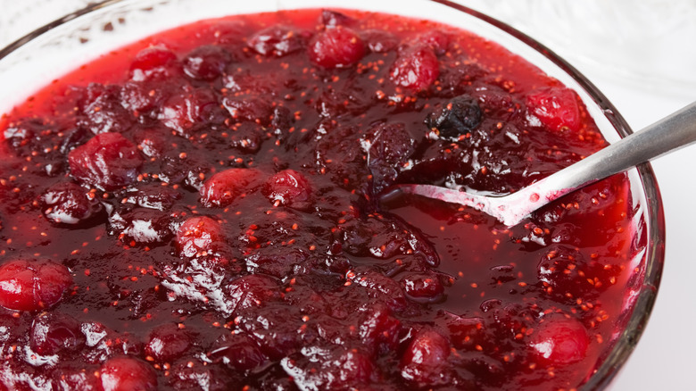 Homemade cranberry sauce in bowl