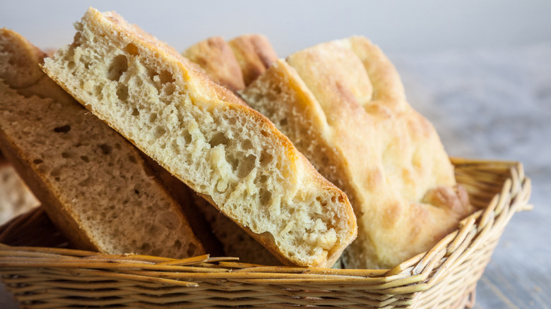 Focaccia in a bread basket