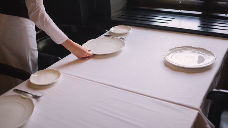 server setting table with tablecloth