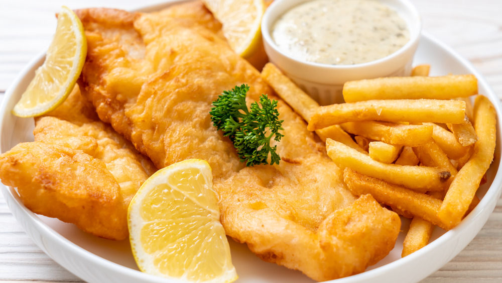 Fish and chips with lemon and tartar sauce