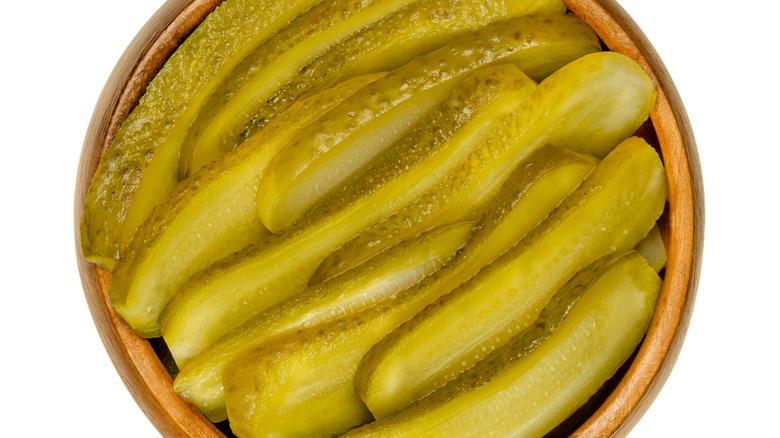 Pickled cucumbers served in a bowl 