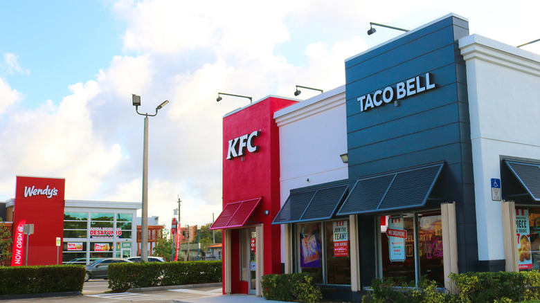 Storefronts for Wendy's, KFC, and Taco Bell