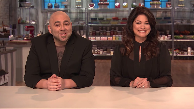 Chefs Duff Goldman and Valerie Bertinelli on set