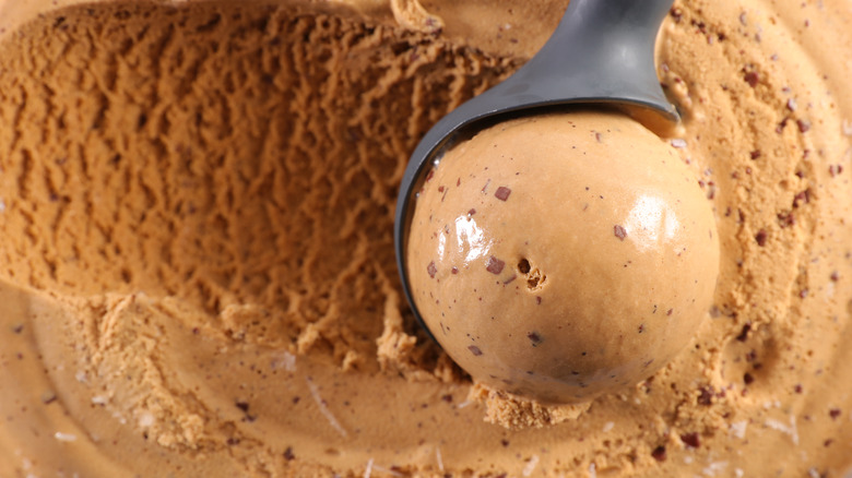 Scooping coffee ice cream