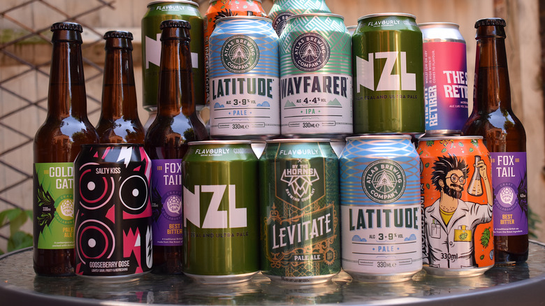 craft beer bottles and cans