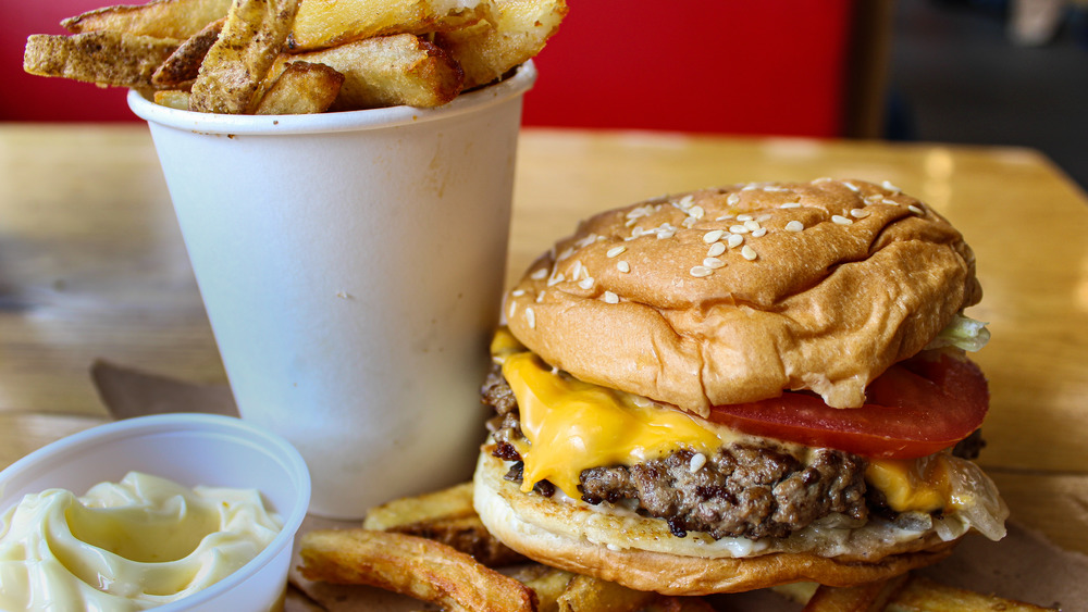 Five Guys cheese burger and fries