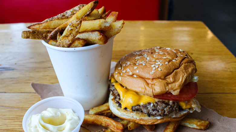 Cheeseburger and hand-cut fries