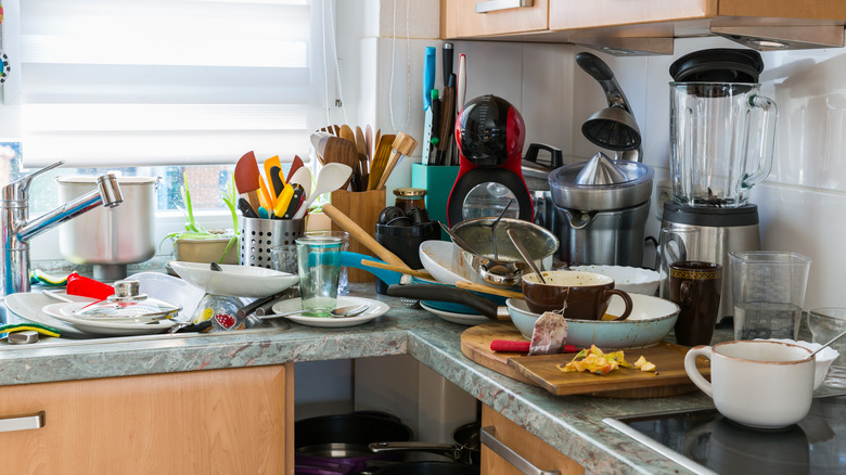 Dirty dishes in a kitchen