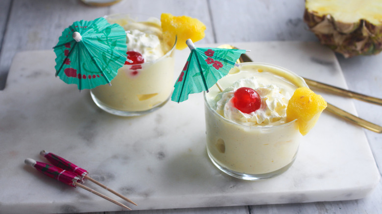 Frozen desserts with paper umbrellas