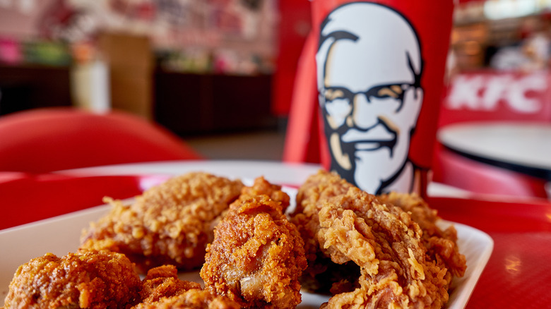 A plate of crispy KFC chicken