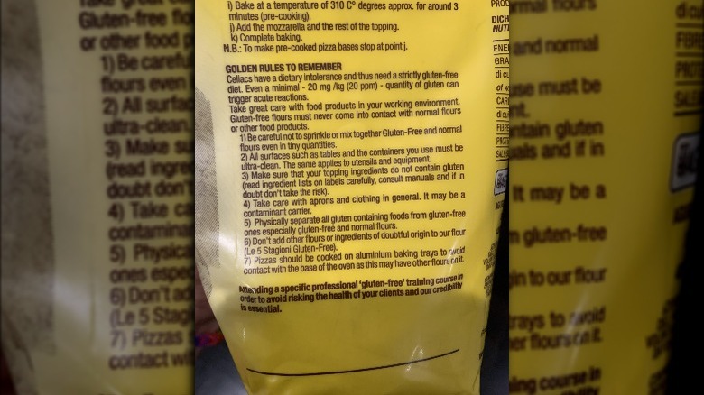 Label on a bag of gluten-free Italian flour