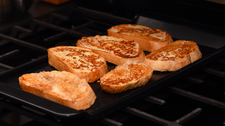 bread browning on a griddle