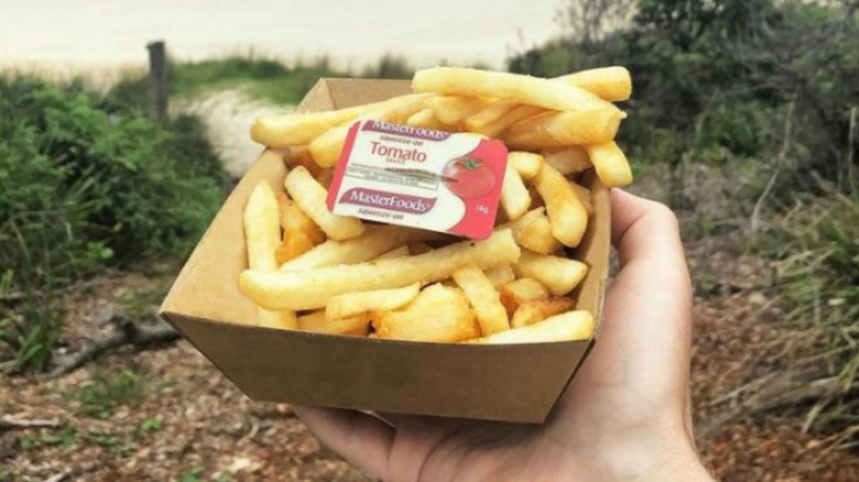 Masterfoods Australian sauce packet on fries