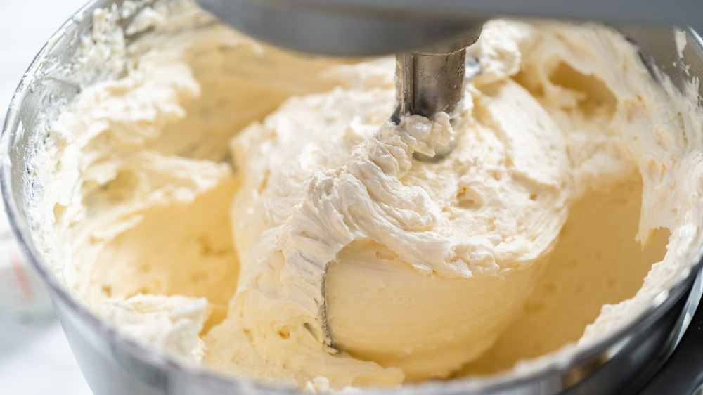 Vanilla buttercream in a mixer