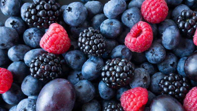 Blueberries, raspberries, and blackberries