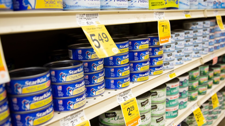 canned tuna on shelves